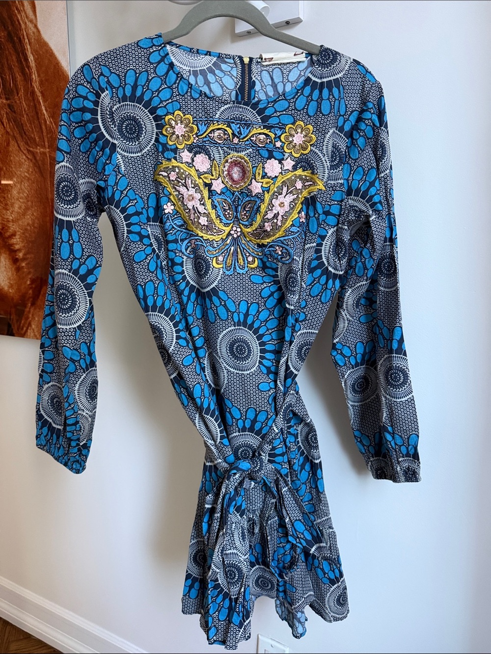 Figue never worn embellished Blue Printed Long Sleeve Dress